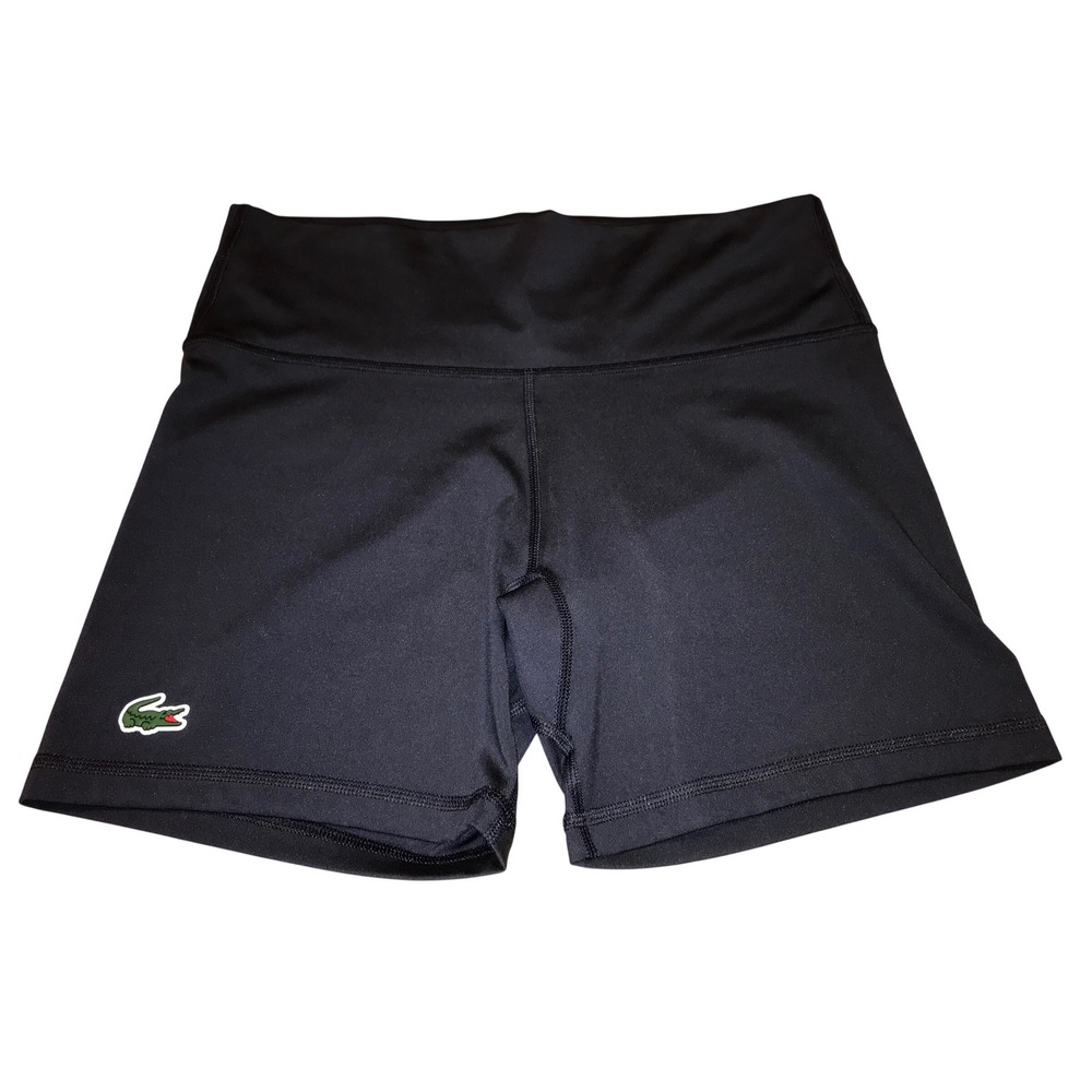 Lacoste Sport Navy Blue Athletic Compression Shorts Women Sz 8 40 Wicking Iconic
